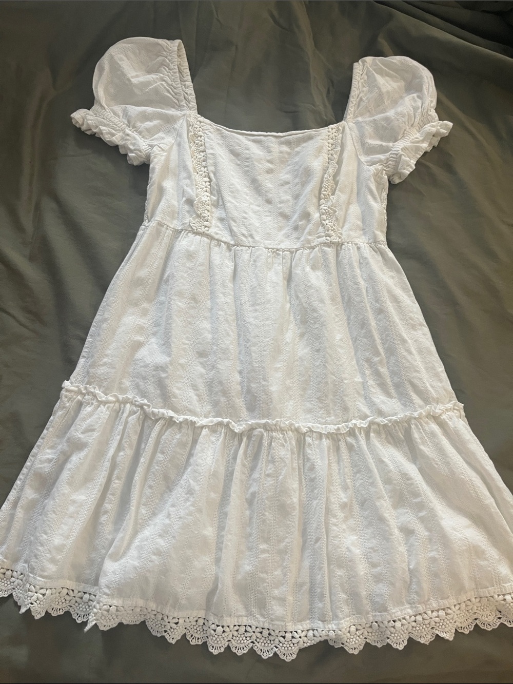 Abound White Lace-Trim Puff Sleeve Dress